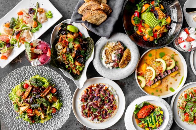 assortment,of,vibrant,,gourmet,dishes,showcasing,culinary,artistry,,suitable,for